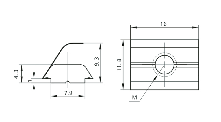 Nakrętka wsuwana T ze sprężyną - kanał 8 - M4, M5, M6, M8 - obrazek 2