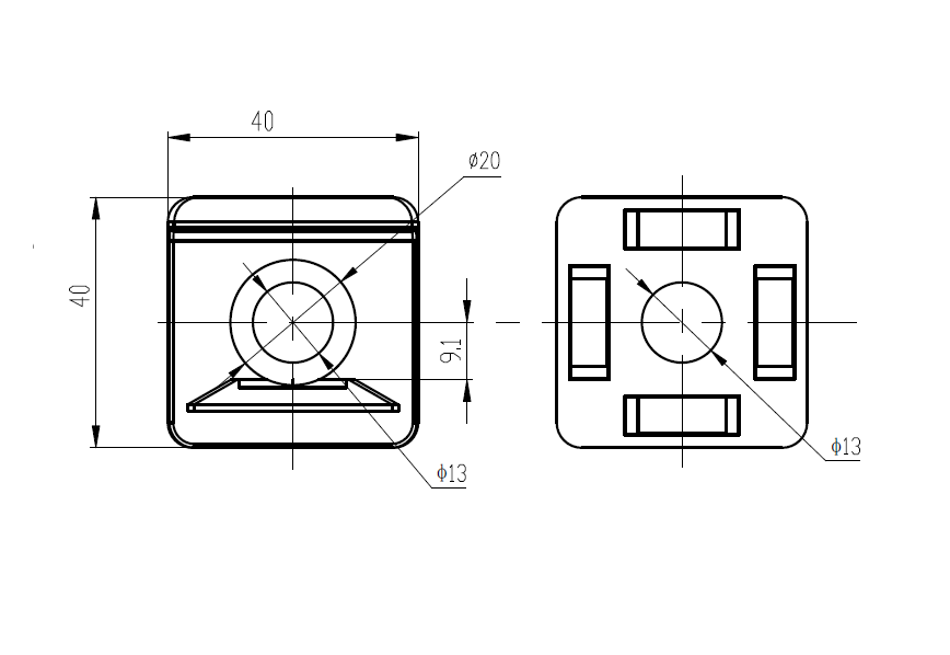 Przegub obrotowy 40x40 - GP-40x40 - kanał 8/10 - ⌀13 - obrazek 2