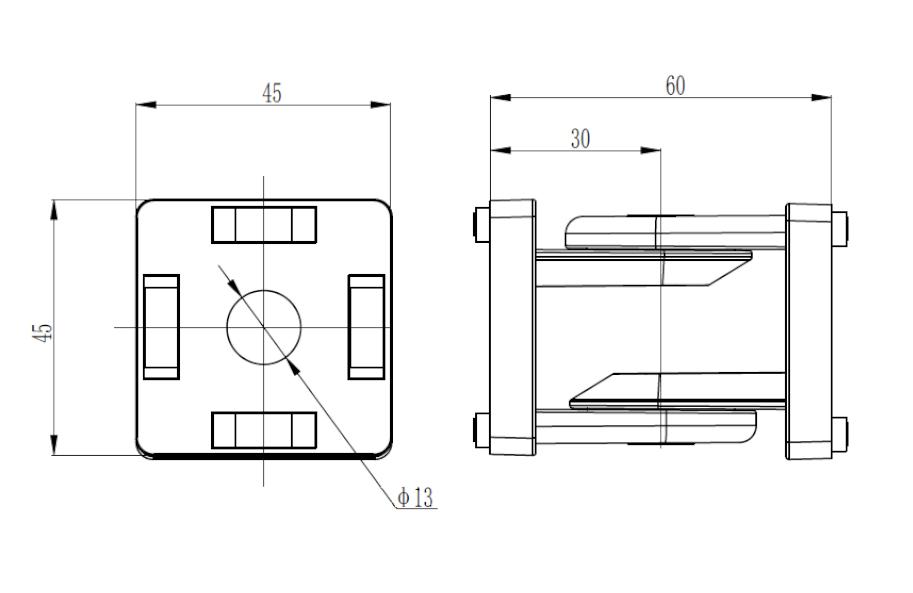 Przegub obrotowy 45x45 - GP-45x45 - kanał 8/10 - ⌀13 - obrazek 2